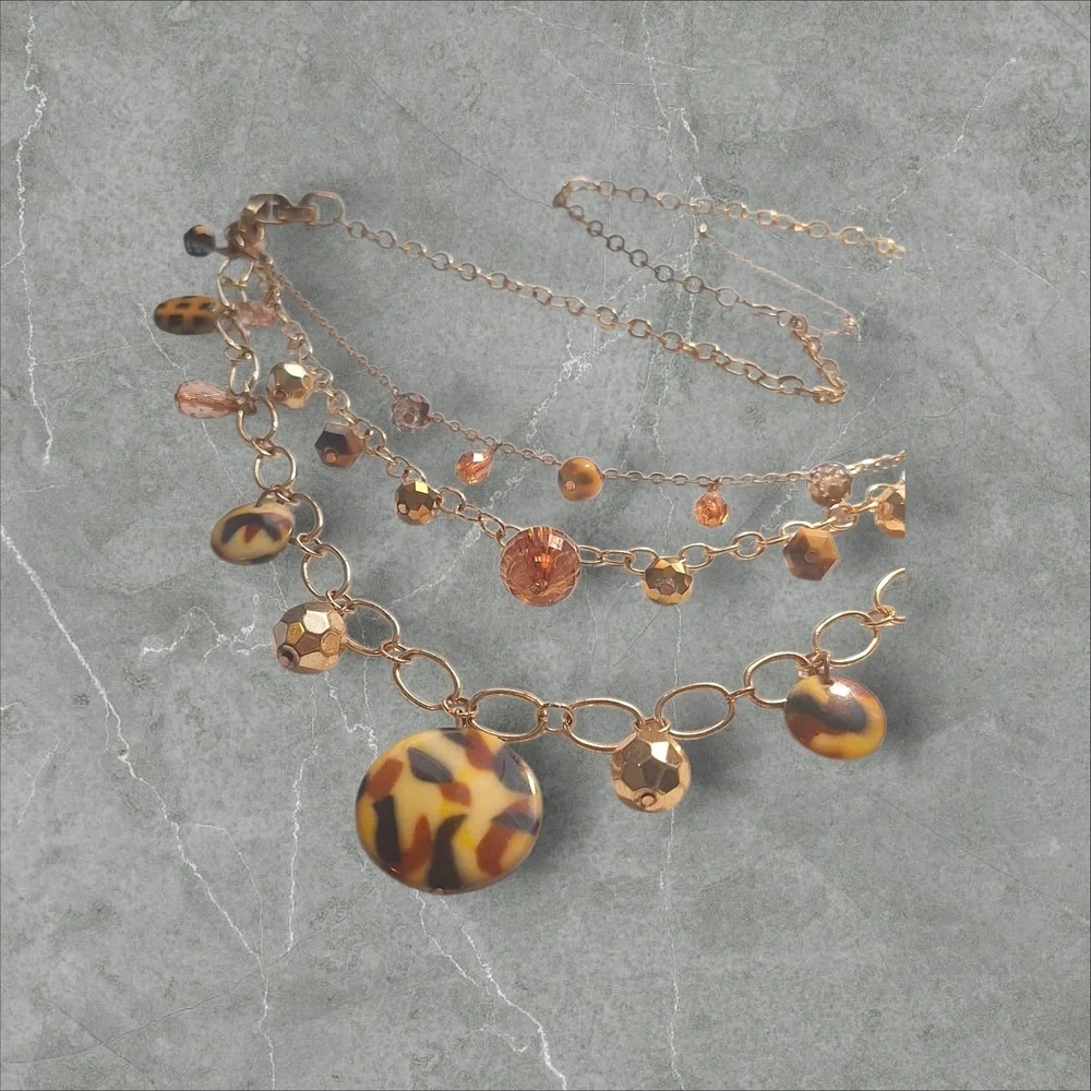 Gold and Brown Nature-Inspired Necklace with Crystal Accents